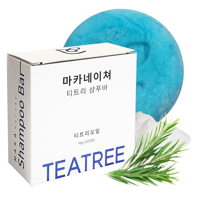 Maka Nature Low-Carbon Shampoo Bar | Korean K-Beauty Haircare with Natural Ingredients for Dry Scalp & Hair Types | Vegan, Eco-Friendly, pH balanced, 3.35oz (Tea Tree)