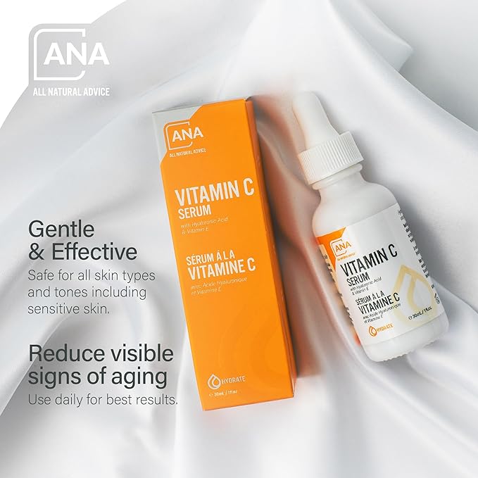 All Natural Advice Vitamin C Serum 30mL | 20% Vitamin C Face Serum Solution with Organic Botanicals, Hyaluronic Acid & Vitamin E | UV-Shielding Glass Bottle with Dropper | Canadian Skin Care