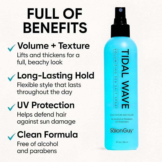 THESALONGUY Tidal Wave Sea Salt Spray β Texturizing & Volumizing Hair Spray for Beach Waves, Natural Texture & Lift β Styling Spray for Men & Women, 8 oz