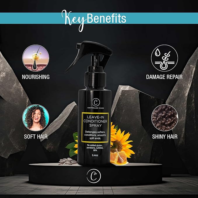 Controlled Chaos Leave-In Conditioner Spray– Anti Frizz Hair Detangler Spray for Dry Damaged Hair with Natural Watermelon & Sunflower Seed Oil & Honey – Non-Greasy, Gluten, Sulfate & Paraben Free