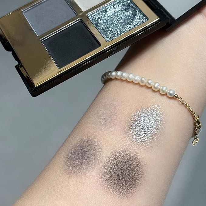 Erinde 4 Colors Eyeshadow Palette Eye Shadow Makeup, Matte Shimmer Metallic Taupe Gray Black Sliver Smokey Eyeshadow, Long Wearing, Velvety Pigmented Blendable, Quad Eye Shadow Palette, 01
