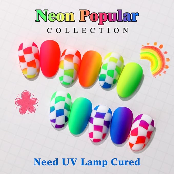 Double Rhythm 6 Pcs 15 ML Gel Polish Set Same Color Same Bottle Soak Off Gel Polish Kit Nail Art Manicure Salon DIY at Home for Women (Neon Green Red Pink Blue Purple-T6-12)