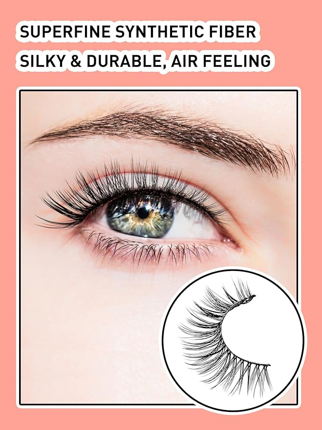 Wispy Cat Eye Lashes False Eyelashes Natural 10mm Short Lashes Pack Soft Strip Eyelash 3D Volume C Curl Natural Eyelashes 7 Pair Siligli Eyelashes