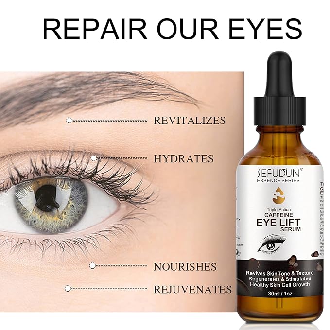 Dark Circles Under Eye Treatment for Women Caffeine Serum Circles, Puffiness, Bags, Anti Aging Reduces Wrinkles and Fine Line, 100% Pure Coffee Oil - 1 oz / 30 ml, 1 Fl Oz (Pack of 1)