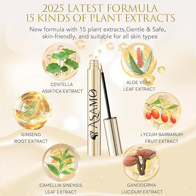 Eyelash Growth Serum – 15 Plant Extracts for Longer, Denser & Robust Lashes,Boosts Natural Lash Development,eyelash serum,Enhance Natural Beauty, Hypoallergenic Oil Free,lash growth serum(PURE GOLD)