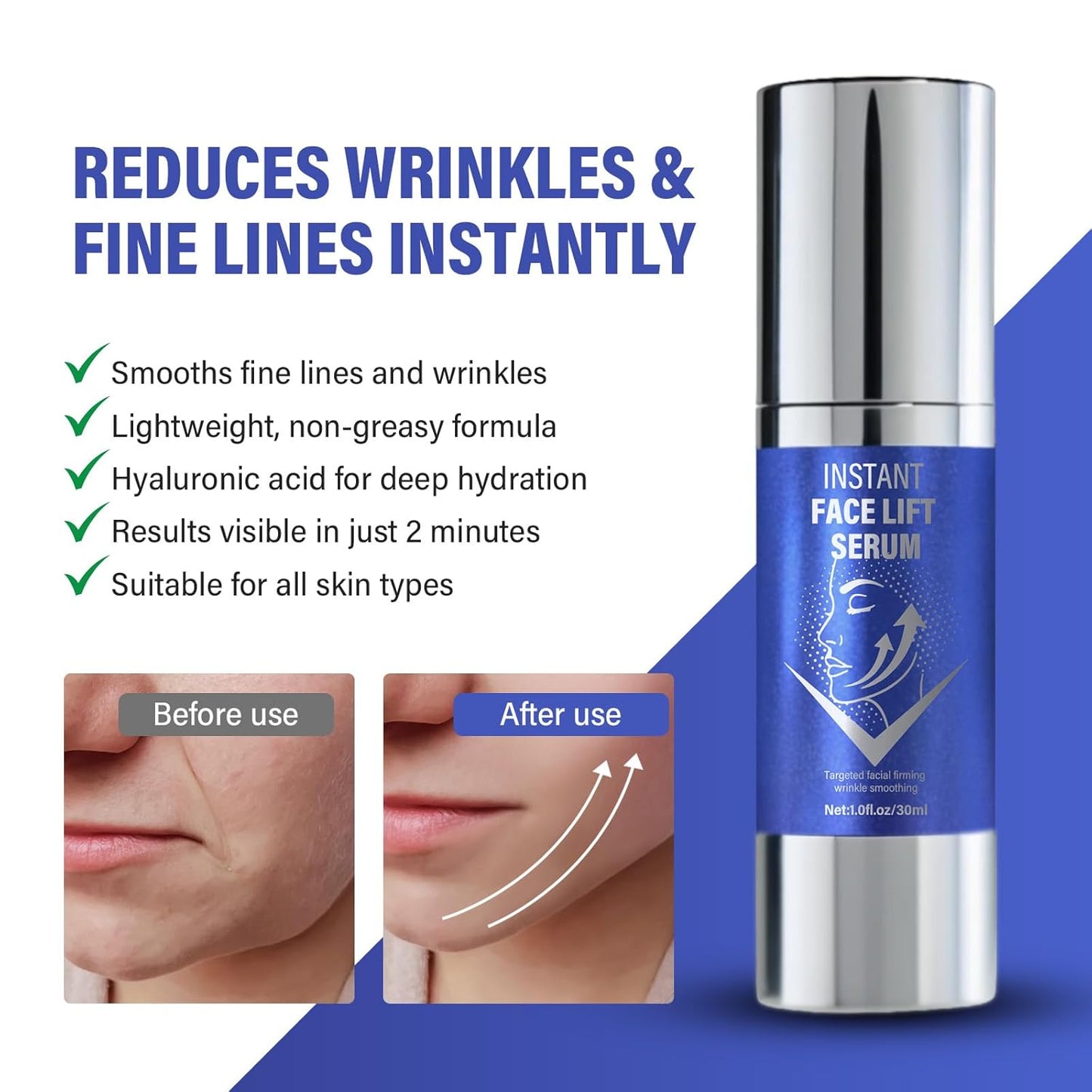 Instant Face Lift Serum,Face Lifting & Skin Tightening, Smooth Fine Lines, Pores and Deep Wrinkles,1Fl Oz