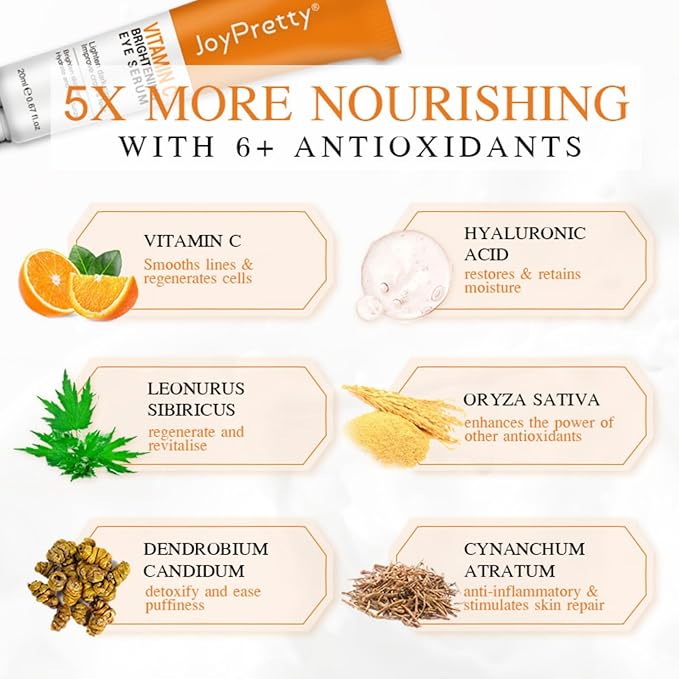 New JoyPretty Vitamin C Brightening Eye Serum,Eye cream,Anti Aging Serum with Vitamin C, Niacinamide and Hyaluronic Acid,Remove for Dark Circles Puffiness Under Eye Bags Fine Line Crow's Feet (3)