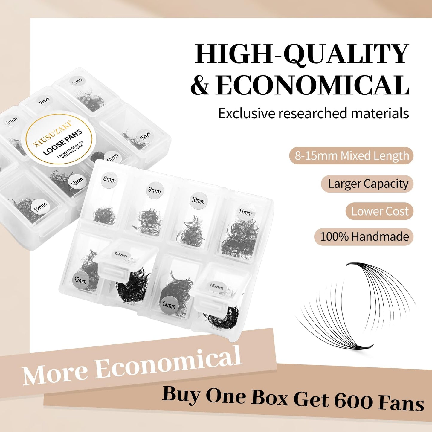 Handmade Premade Fans 600 Fans 10D 0.03mm, C Curl Mix, Soft Fluffy Lash Extensions 13-20mm