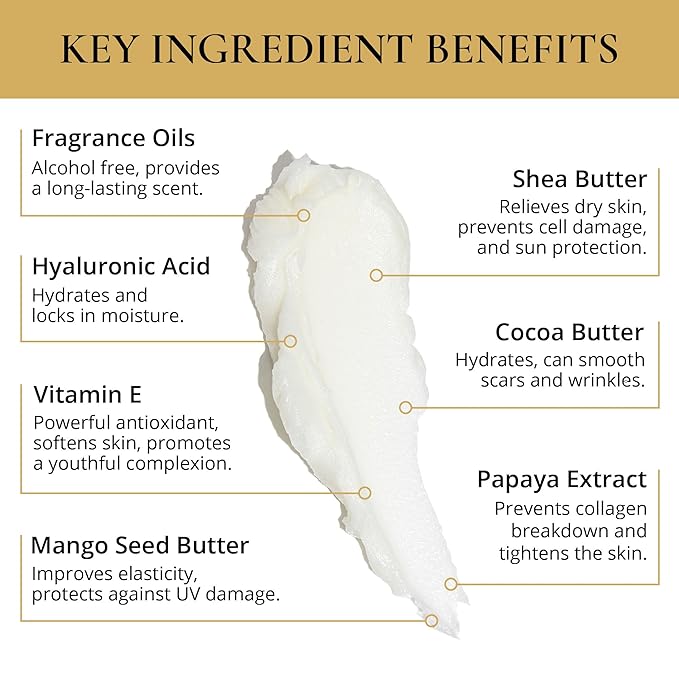 LUXURY LIFE BUTTER - Irresistibly Scented Body Butter with Hyaluronic Acid for Ultimate Moisture. Luxurious Natural Fragrance. Hydrates for a Non-Greasy Glamorous Glow, Intimate Dessert, 5 oz.