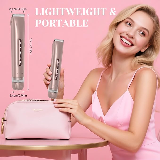 Bikini Trimmer for Women - 2025 New 2-in-1 Dual-Head Electric Shaver,Rechargeable Professional Painless Electric Razors, IPX7 Waterproof Body Hair Trimmer & Facial Hair Remover for Wet & Dry