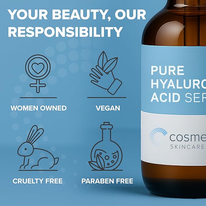 Hyaluronic Acid Serum for Skin 100% Pure Anti Aging Intense Hydration Moisture Non greasy Paraben free, Wrinkle Reducing and Brightening Serum (Pro Formula) 2oz