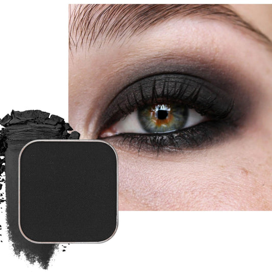 Magnetic Single Matte Eyeshadow with Metal Pan, Eyeliner Powder for Cat Eye Smoky Makeup, Eyeshadow Refill, Black Pan, for DIY Empty Magnetic Palette (Midnight Noir)