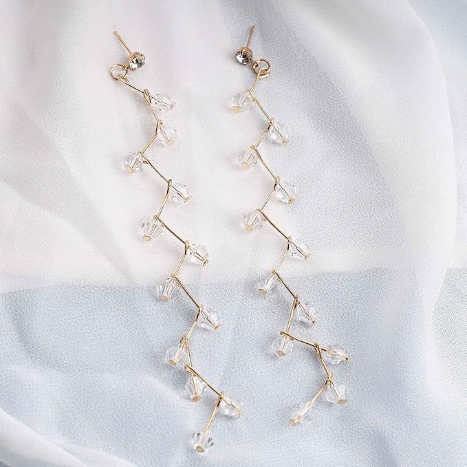 Boho Rhinestone Leaf Earrings Gold Crystal Drop Earring Long Chain Tassel Dangle Earrings Jewelry for Women and Girls Gifts