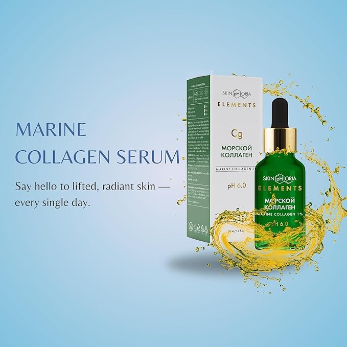 Marine Collagen Serum for Mature Skin - Advanced Anti-Aging Formula with Hydrolyzed Collagen, Moisturizing Panthenol, Glycogen. For All Skin Types, Daily Use, Perfect Base