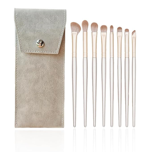 Eyeshadow Makeup Brushes Set with Case 8 PCS Soft Synthetic Hairs Eye Makeup Brushes for Blending Eyebrow Eyeliner Eyeshadow (Silver)