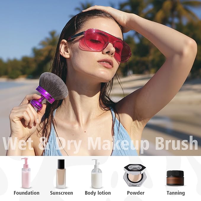 Self Tanner Brushes- Extra Large Body Kabuki Brush & Tanning Mitt, 2 Pcs, Big Body Makeup Brush for Legs, Face, Soft Self Tanning Glove Applicator for Fake Tan, Foundation, Lotion, Makeup (Purple)