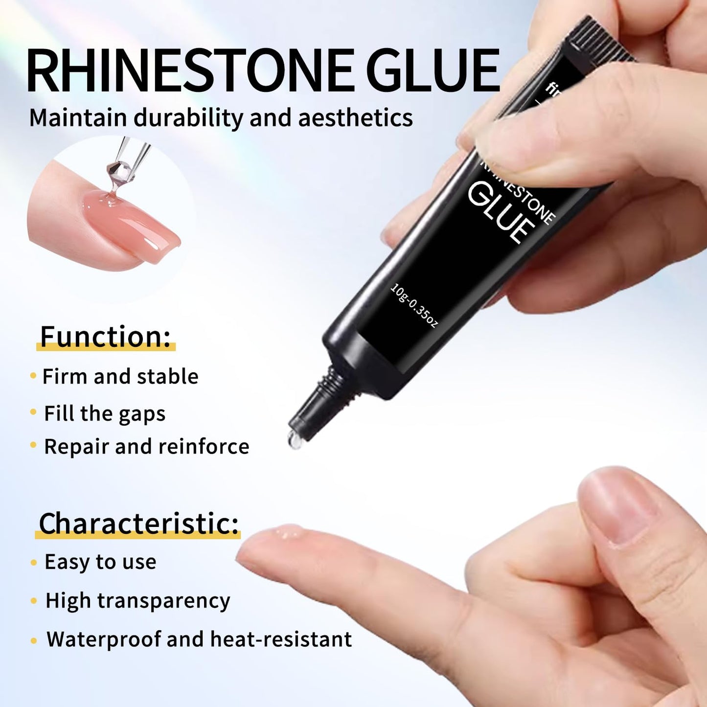 2PCS Rhinestone Glue Gel Kit- Superior Nail Art Glue Strong and Long-Lasting Bond for Nail Art Decorations, Charms, 3D Bling, Gems, Jewel Diamonds UV/LED Easy Apply with Nail Rhinestone Glue Kit