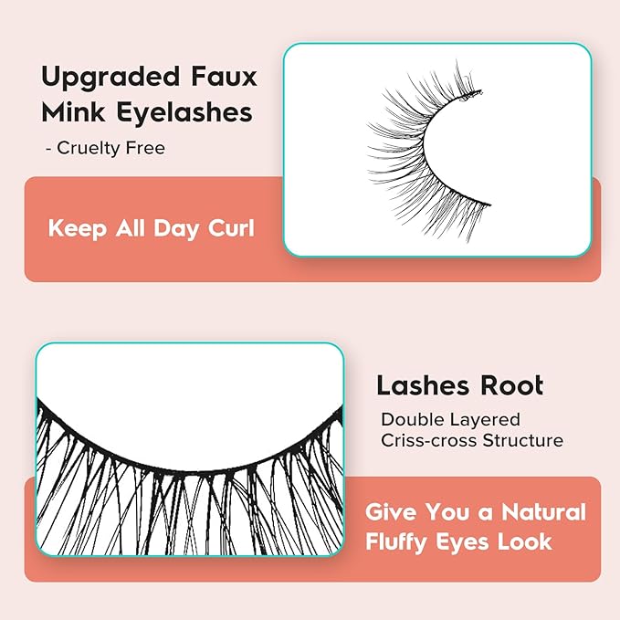 Natural Wispy Cat Eye Lashes - 3D Volume C Curl Eyelashes With Thin Band - 10mm Short Lashes - 7 Pairs