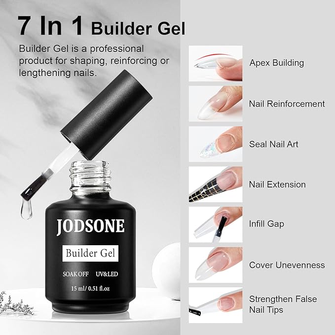 JODSONE 15ML Base Coat Top Coat and Builder Gel 3 PCS Gel Polish for Salon and Home Use