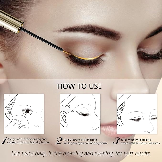 Eyelash Growth Serum – 15 Plant Extracts for Longer, Denser & Robust Lashes,Boosts Natural Lash Development,eyelash serum,Enhance Natural Beauty, Hypoallergenic Oil Free,lash growth serum(PURE GOLD)
