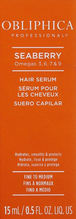 Obliphica Seaberry Leave in Hair Serum for Fine & Medium Hair - Vitamins and Omegas for Frizz Free & Nourished Hair - Hair Serum for Dry Hair and Growth - 0.5 Fl Oz