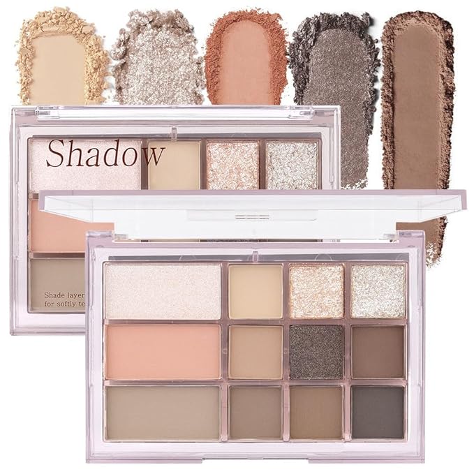 12 Girds Colorful Matte Shimmer Eyeshadow Palette for Eye Makeup,High Pigmented Eye Shadow Primers Powder Palet de sombras de ojos 12-A