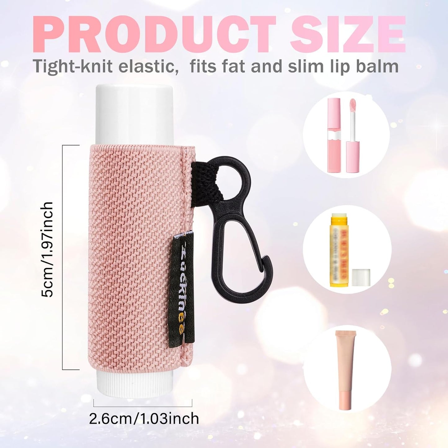 Lip Balm Keychain - Shinny Chapstick & Lipstick Holder - Tight Elastic Holder for Fat & Slim Lip Balms