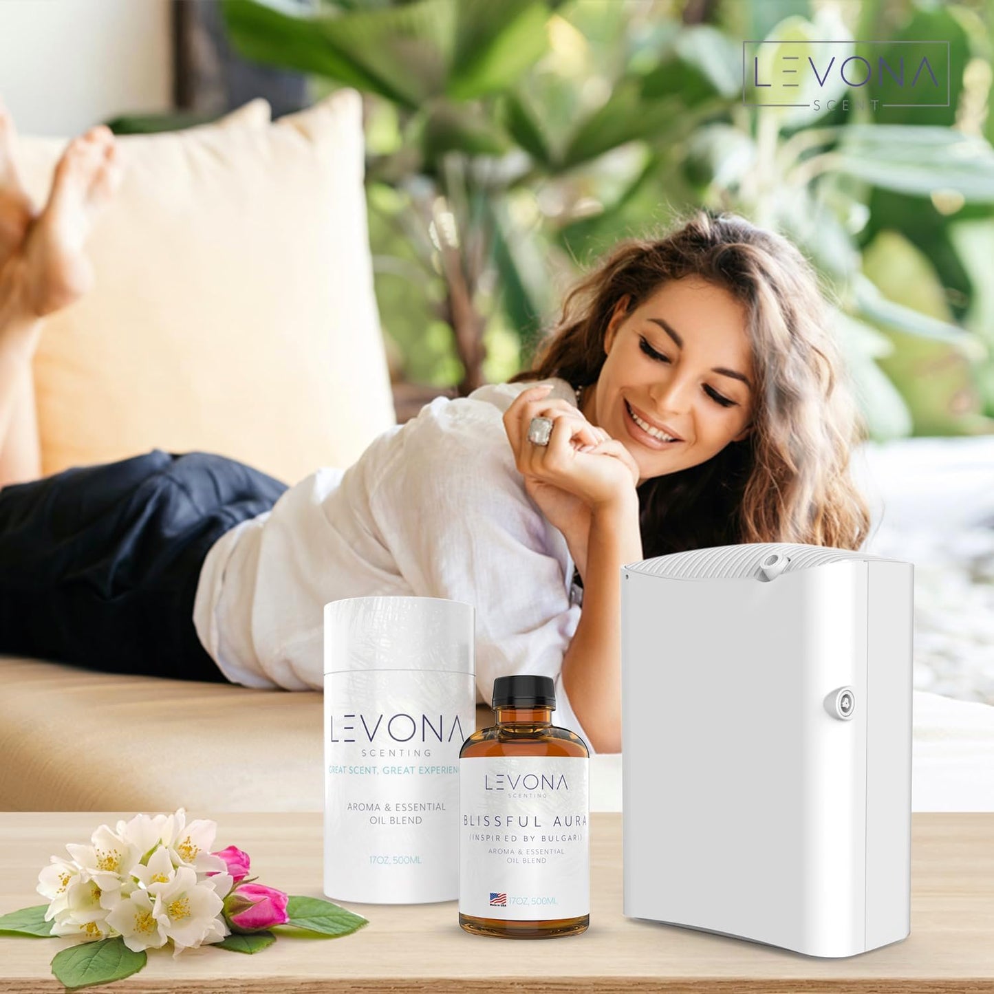 Levona Scent Essential Oils for Diffuser: Blissful Aura with Notes of Amber, Musk & Jasmine - Home Luxury Scents for Hotel - Fragrance Oil - 500 Ml Essential Oil