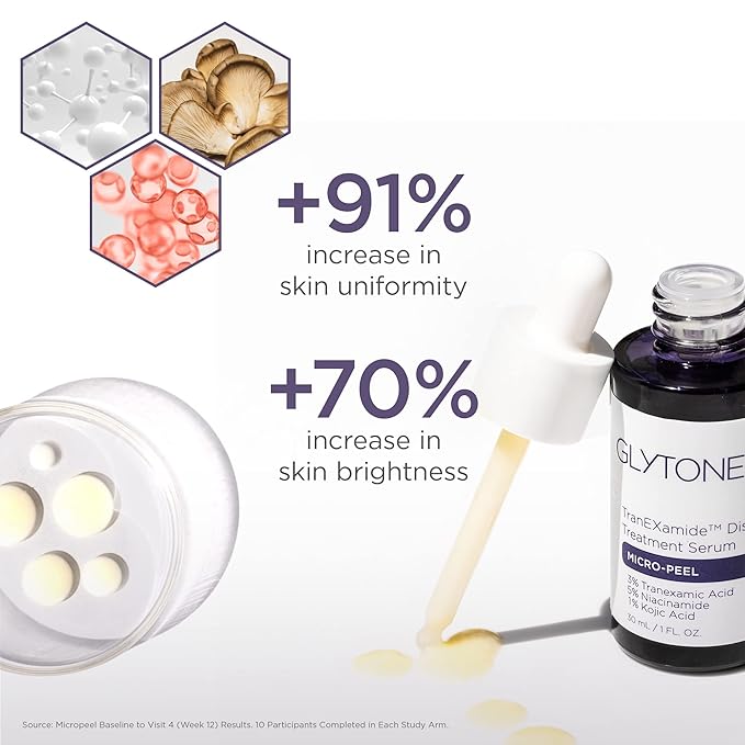 Glytone Micro-Peel TranEXamide™ Discoloration Correcting Serum | Dark Spot Remover with 3% Tranexamic Acid | Brightens Uneven Skin Tone for all Skin types | Fragrance Free, Paraben-Free - 1 fl oz