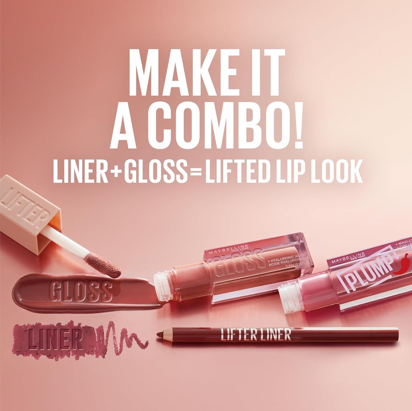 Maybelline Lifter Gloss, Hydrating Lip Gloss with Hyaluronic Acid, Moon, Nude Pink, 0.18 Ounce