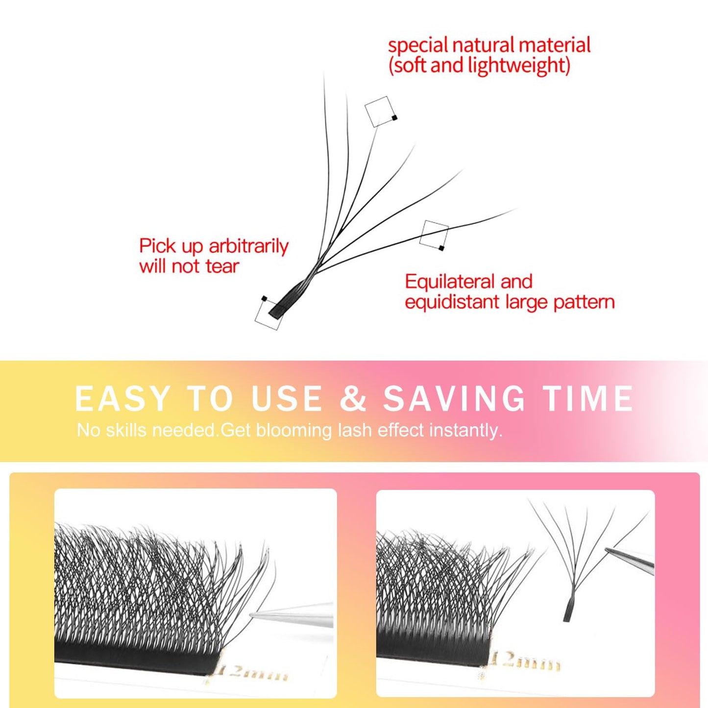W Lash Extensions Supplies 6D Eyelash Extensions W Shape 0.07mm Thickness D Curl 13mm Premade Fans Easy Fan Lashes Volume Matte Black 12 Rows Crisscross Eye Lashes(W-6D-0.07-D,13mm)