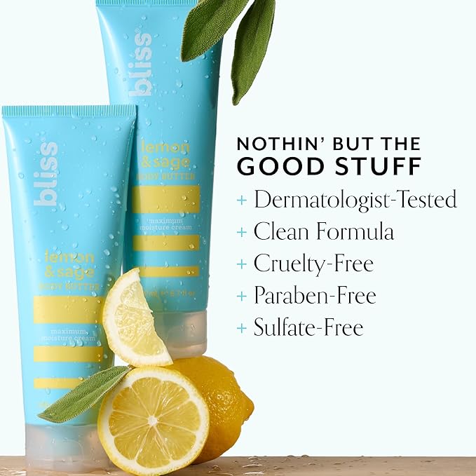 Bliss Lemon and Sage Body Butter - Iconic Scent with Shea Butter and Coconut Oil for Long-Lasting Maximum Moisture - Body Lotion for Smooth, Soft Skin - Vegan and Cruelty-Free - 6.7 Fl Oz
