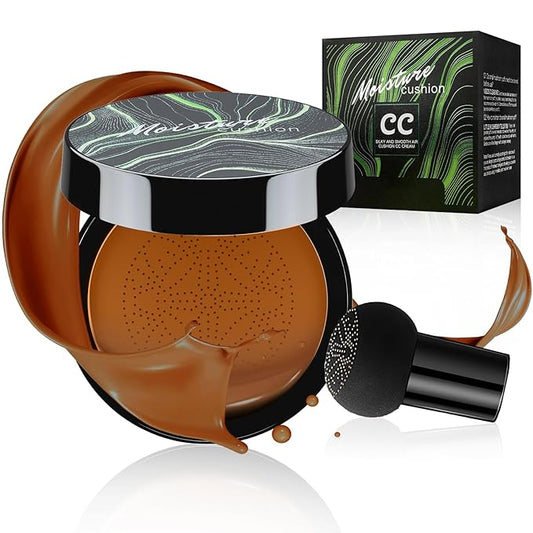 Mushroom Head Air Cushion CC Cream Foundation - Moisturizing & Long-Lasting BB Cream Concealer Makeup Base for All Skin Types, Brighten Long - Lasting Even Color Correcting Concealer (Deep)