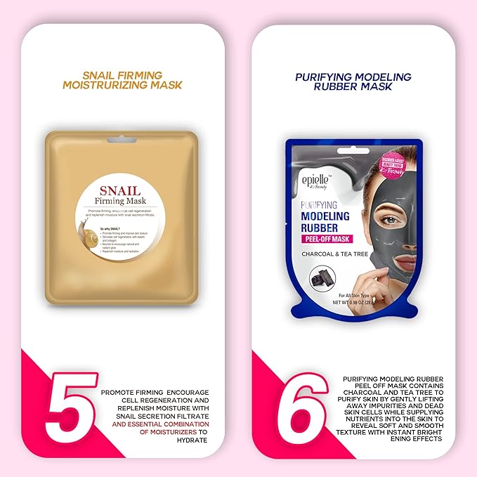 Epielle All In One Kit, cleansing, facial sheet mask, peel off, Fun facial mask Kit, Moisturizing Facial Skincare for Sensitive Skin & Acne | Spa Day Party, Mothers Day Gifts