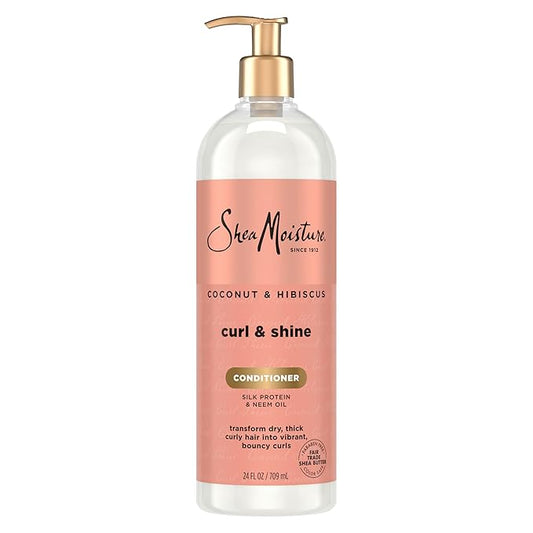 Shea Moisture Curl & Shine Conditioner Coconut & Hibiscus, for Thick, Curly Hair, to Moisturize & Soften, 24 oz