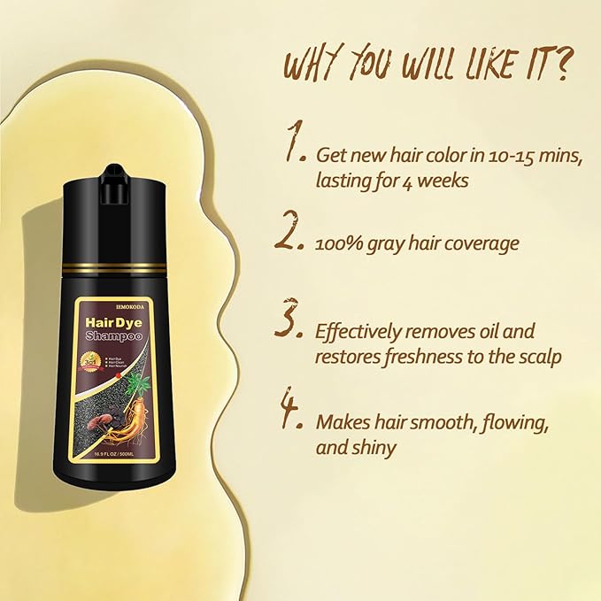 Black Hair Dye, Hair Dye Shampoo for Men and Women, Hair Color Shampoo For Home Use, Shampoo Para Canas, Hair Dye Shampoo 3 in 1, 16.9 Fl Oz (Black)