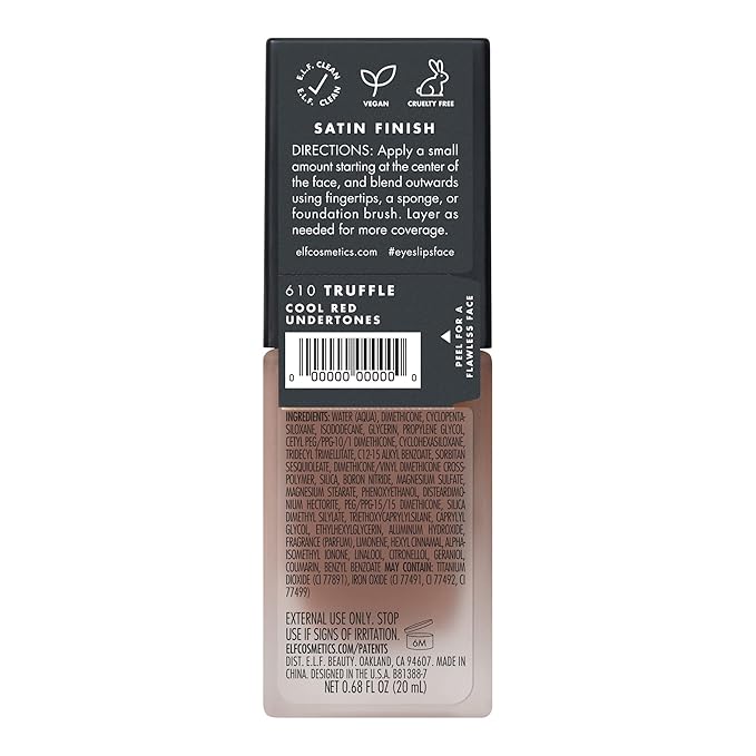 e.l.f. Flawless Finish Foundation, Lightweight & Medium Coverage, Semi-Matte Finish, Truffle, 0.68 Fl Oz (20mL)