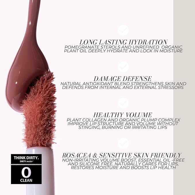 FITGLOW Beauty Lip Colour Serum | Hydrating Lip Gloss | Plumping Anti-Aging Lip Treatment | Natural Shine with Pomegranate Sterols & Collagen | Buildable Color for Dry Chapped Lips | Bloom - 10g