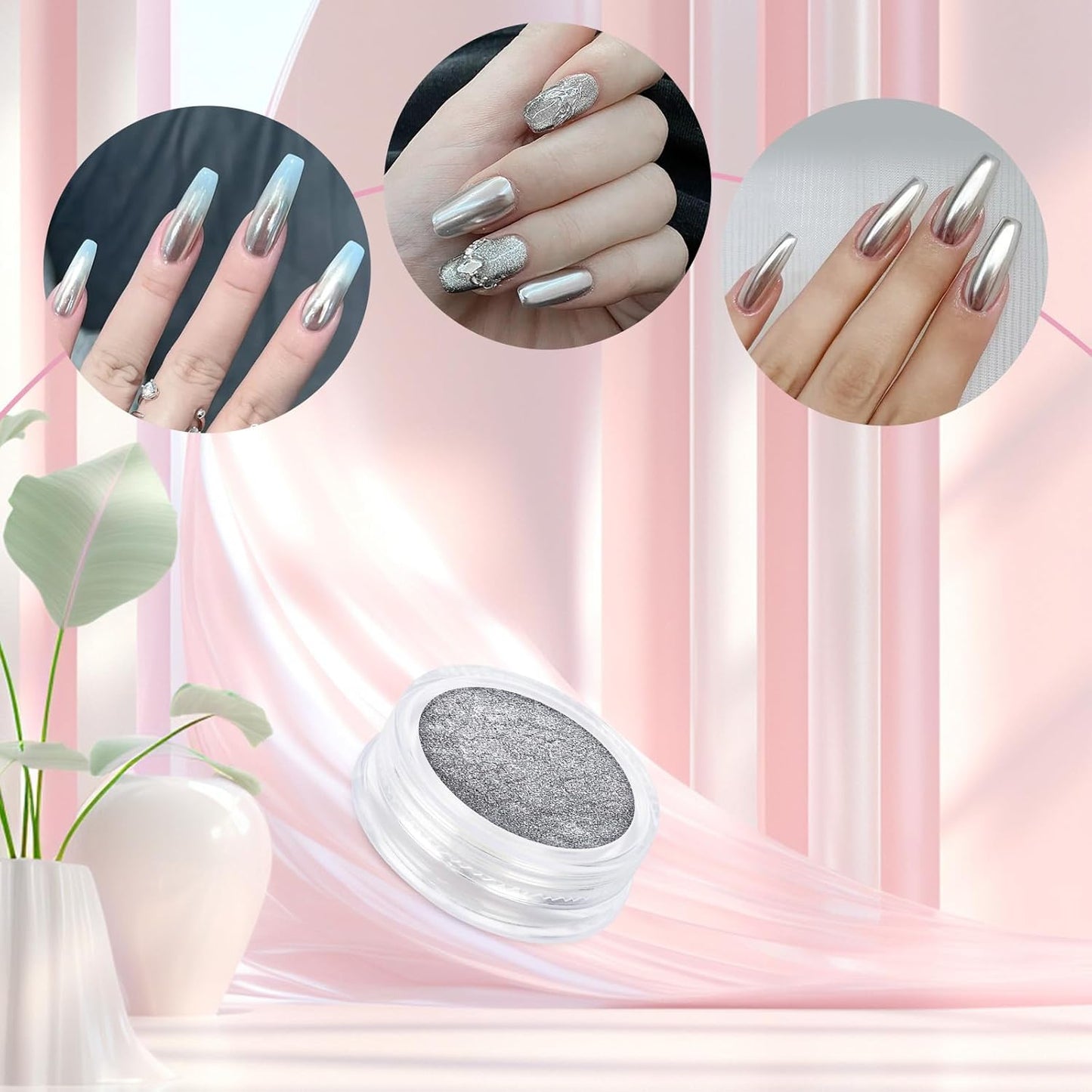 Artdone 8 Jars Chrome Nail Powder Magic White Pearl Kit Mirror Effect Silver Metallic Holographic Dip Nail Powder Decoration Iridescent Aurora Mermaid Pigment