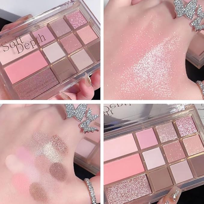 12 Colors Nude Brown Pink Matte Shimmer Eyeshadow Palette for Eye Makeup,High Pigmented Tan Purple Eye Shadow Primers Powder Palet de sombras de ojos