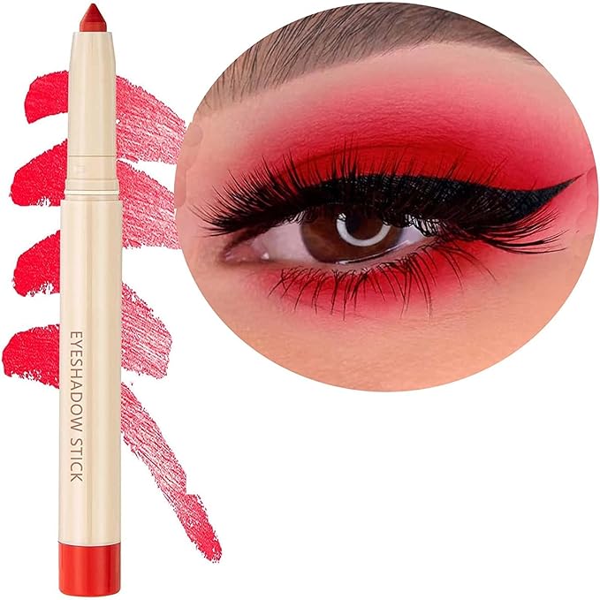 Matte Eyeshadow Stick - Smooth Cream Eyeshadow Pencil, Waterproof Long Lasting, High Pigment Hypoallergenic Highlighter Stick - Create Multi-Dimensional Eyes Look (06# Red)
