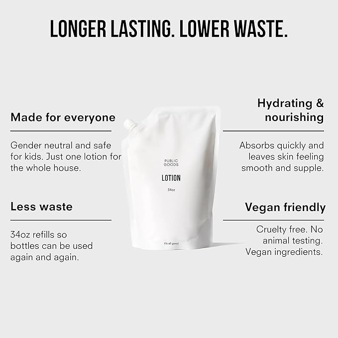 Public Goods Body & Hand Lotion for Women & Men | Natural Moisturizing Daily Lotion for Dry & Itchy Skin | Paraben & Sulfate Free | Made with Organic Essential Oils | Made in Canada | 34 Fl Oz Refill