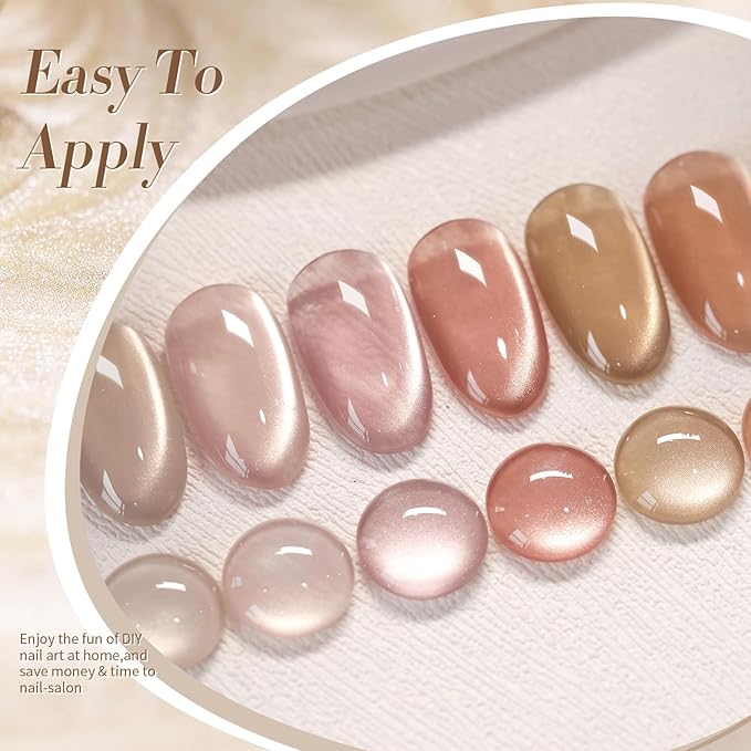 Born Pretty Cat Magnetic Eye Gel Nail Polish Cat Magnetic Shimmer Glitter Holographic Nail Polish Autumn Winter Moonlight Nude Brown Pink Purple 7ML 6PCS