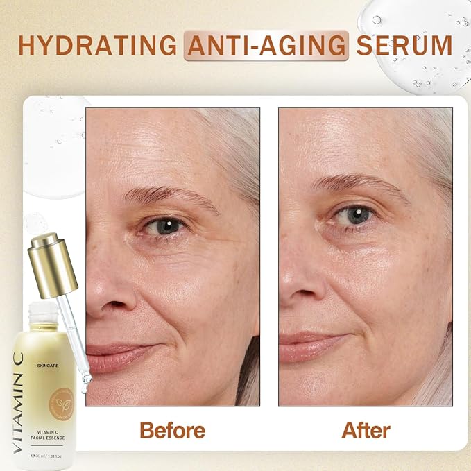 Vitamin C Serum for Face with Hyaluronic Acid, Boost Skin Collagen, Brightening, Antioxidant, Anti-Aging, Hydrate & Plump, Improve Appearance of Dark Spots, Tone, Fine Lines Facial Serum 30ml/1 fl oz