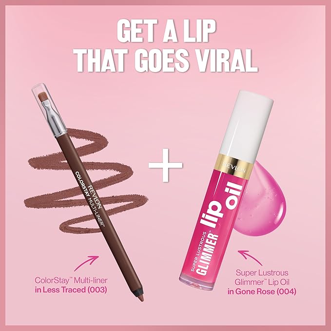 REVLON Super Lustrous Glimmer Lip Oil, Moisturizing & Tinted, Shiny Finish, Made with Plant-Based Squalane, 001 Candy Hearts, 0.13 fl oz
