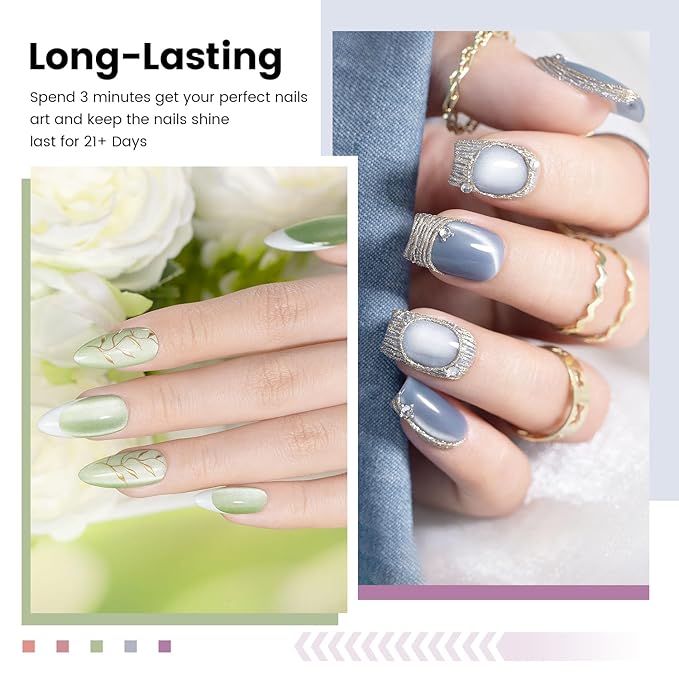 RARJSM Moonlight Cat Eye Gel Nail Polish Set 6 Pcs Smoothie Ceramic Glitter Shimmer Grape Purple Silver White Blue Green Pink Velvet Mirror Cateye Gel Polish with Magnetic Stick UV LED Curing Require