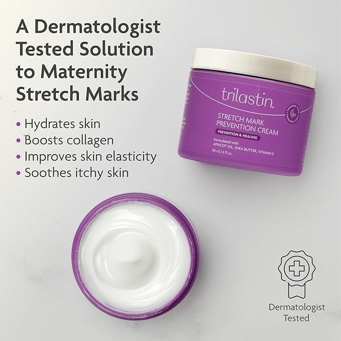 TriLASTIN Maternity Stretch Mark Cream for Pregnancy - 4 Oz (3-Pack) - Hypoallergenic & Paraben-Free Silicone Scar Cream & Shea Butter - Pregnancy Must Haves
