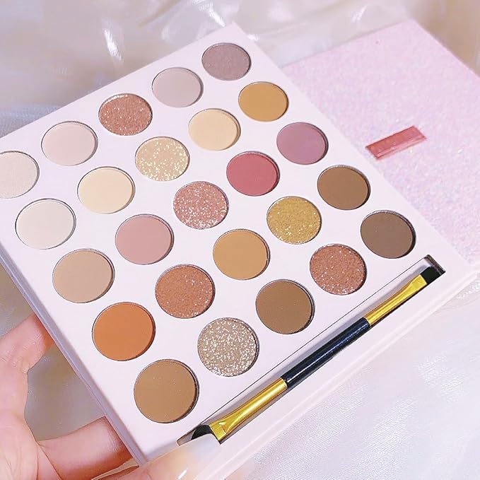 25 Colors Nude Champagne Gold Glitter Matte Shimmer Eyeshadow Palette for Eye Makeup,High Pigmented Brown Eye Shadow Primers Powder Palet de sombras de ojos