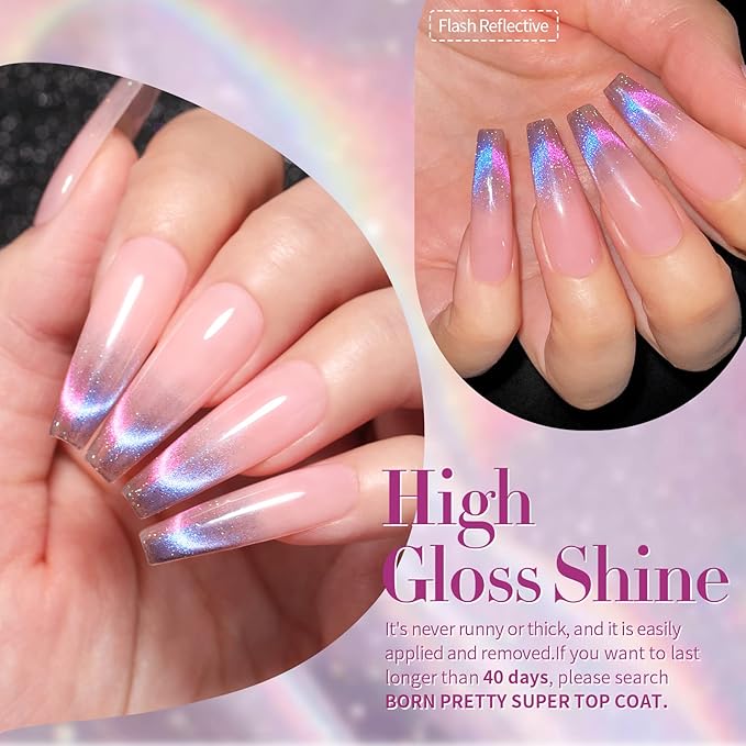 Born Pretty 9D Magnetic Gel Nail Polish Reflective Glitter Gel Polish Holographic Colorful Cat Magnetic Gel Polish Set 7ML 6PCS