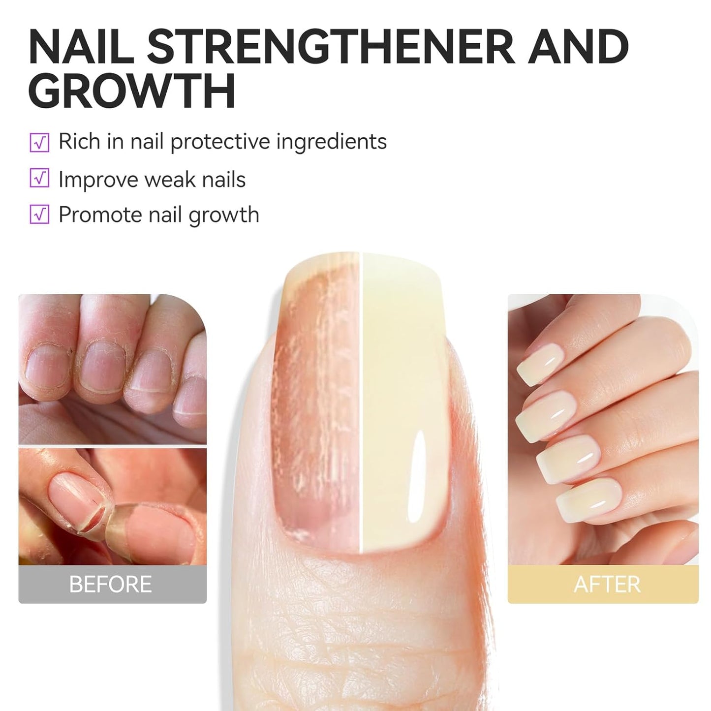 Nail Polish Strengthener and Growth Treatment: Yellow Gelike EC 6 in 1 Natural Nail Hardener Extra Strong and Growth - Long Lasting Nail Repair for Damaged Nails - For Daily Work Home Salon